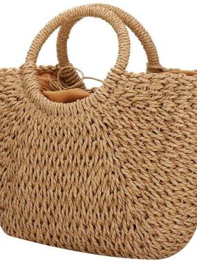 Women Summer Beach Bag, Straw Handbag Top Handle Big Capacity Travel Tote Purse